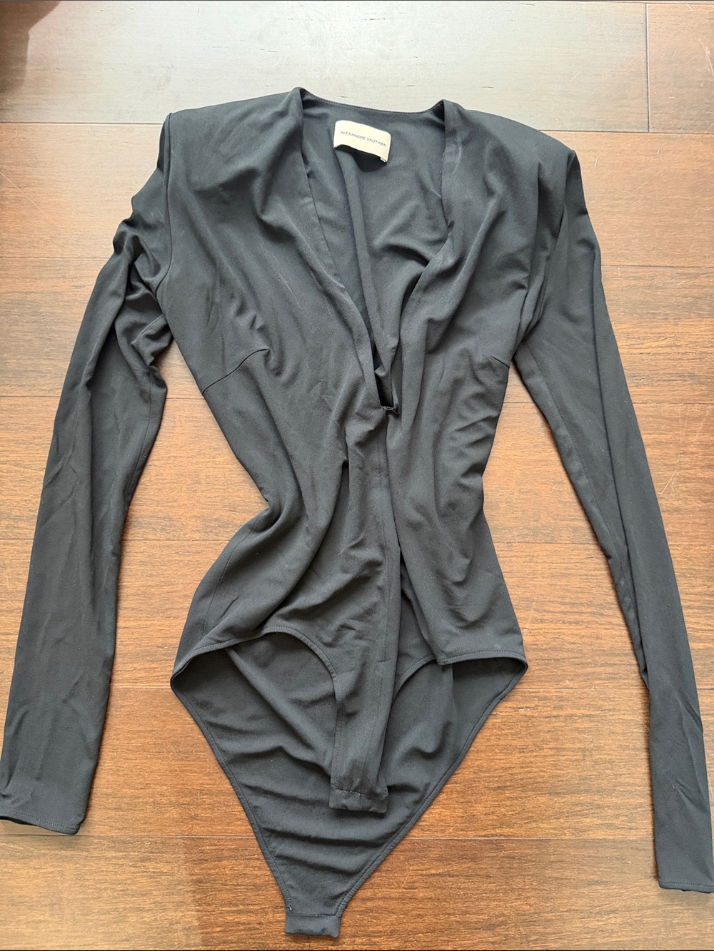 Alexandre Vauthier Black Long-Sleeve V-Neck Bodysuit